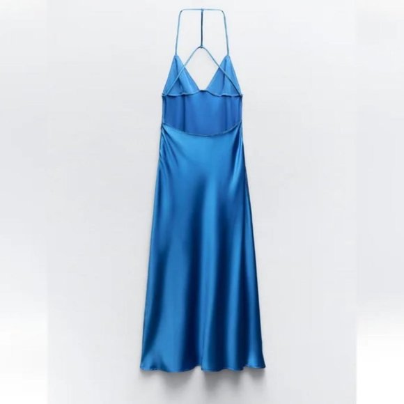ZARA SATIN EFFECT SLIP DRESS WITH BACK STRAPS - Picture 8 of 11
